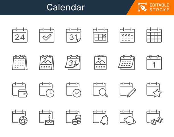 Calendar thin line icons. Editable stroke. Pixel perfect.