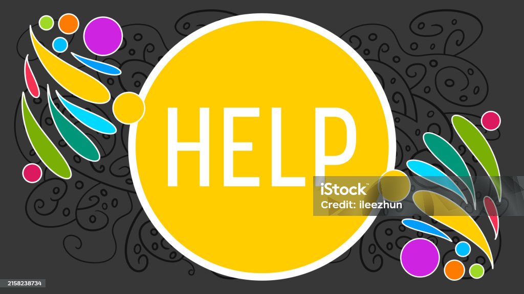 Colorful Help Design Help Yellow Dark Black Colorful Design Element Circle Text Stock ...