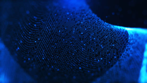 istock Abstract Unique Shape Blue Shiny Depth of Field Wavy Glitter Sparkle Dust Particles with Light Flare Background 2158238793