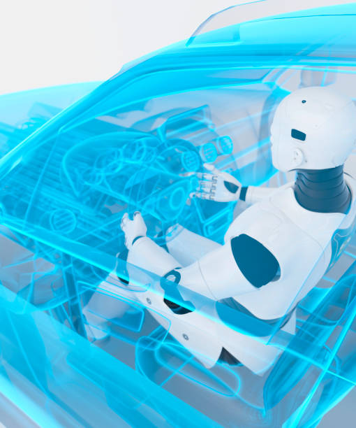 istock Blue hologram car self driving concept 3d render 2158240635