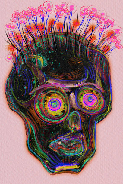 The stressed face Abstract illustration of a face resembling a skeleton edgy drawings stock illustrations