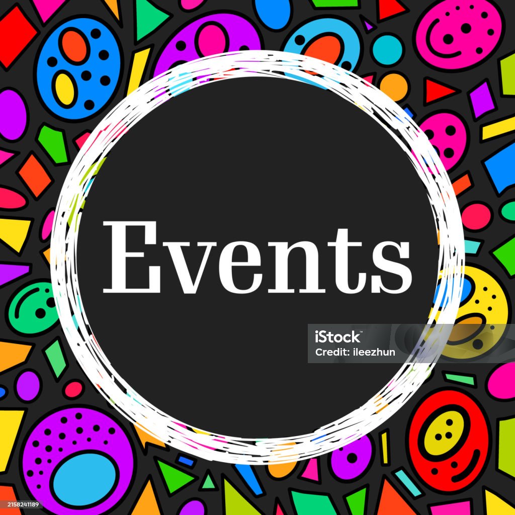 Colorful Events Sign Events Colorful Dark Black Circulars Doodle Scribble Square Stock ...