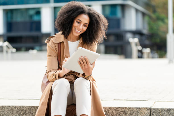 istock Confident Black Businesswoman Using Digital Tablet Outdoors for Entrepreneurial Tasks 2158243106