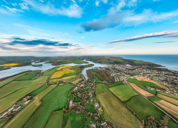 Drone view of Kingsbridge Estuary, South Devon National Landscape, UK