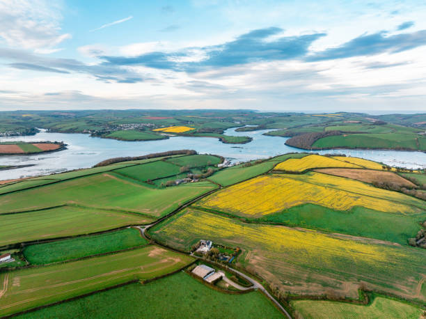 Drone view of Kingsbridge Estuary, South Devon National Landscape, UK