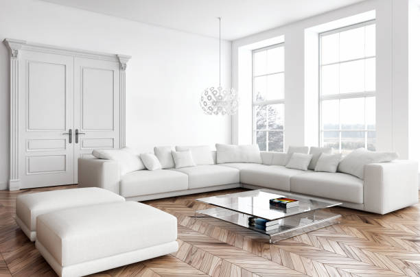 istock Large luxury modern bright interiors Living room mockup illustration 3D rendering image 2158248103