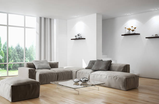 istock Large luxury modern bright interiors Living room mockup illustration 3D rendering image 2158248143