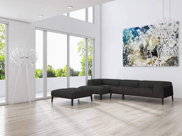 istock Large luxury modern bright interiors Living room mockup illustration 3D rendering image 2158248365