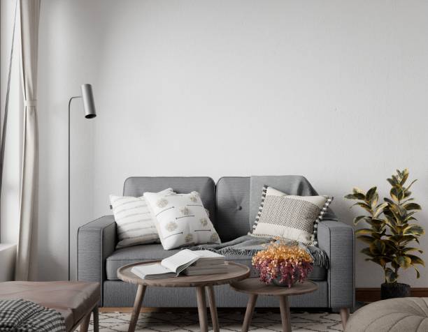 istock Mockup interior empty in living room, home design, modern interior design scandinavian style, element mockup, 3d rendering 2158248425