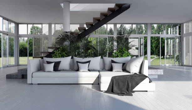 istock Large luxury modern bright interiors Living room mockup illustration 3D rendering image 2158248438