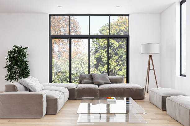 istock Large luxury modern bright interiors Living room mockup illustration 3D rendering image 2158248532