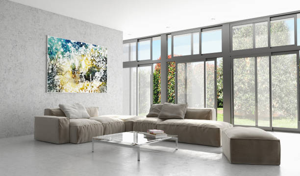 istock Large luxury modern bright interiors Living room mockup illustration 3D rendering image 2158248533