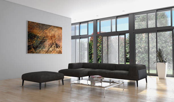 istock Large luxury modern bright interiors Living room mockup illustration 3D rendering image 2158248534