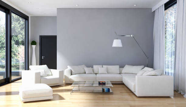 istock Large luxury modern bright interiors Living room mockup illustration 3D rendering image 2158248559
