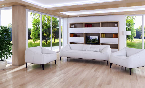 istock Large luxury modern bright interiors Living room mockup illustration 3D rendering image 2158248594