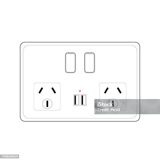 Plug In Double Socket Power Plug Double Socket Outlet Type I With Switch And Usb Port Stock ...