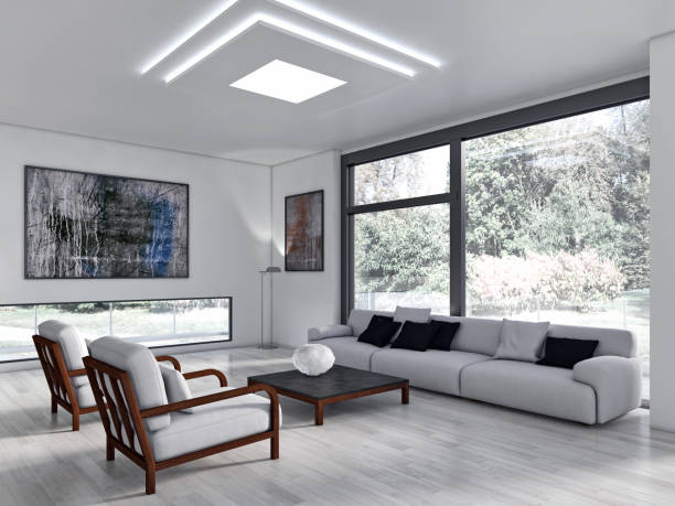 istock Large luxury modern bright interiors Living room mockup illustration 3D rendering image 2158248644