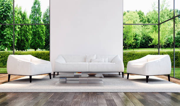 istock Large luxury modern bright interiors Living room mockup illustration 3D rendering image 2158248674