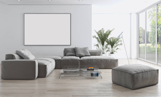 istock Large luxury modern bright interiors Living room mockup illustration 3D rendering image 2158248679