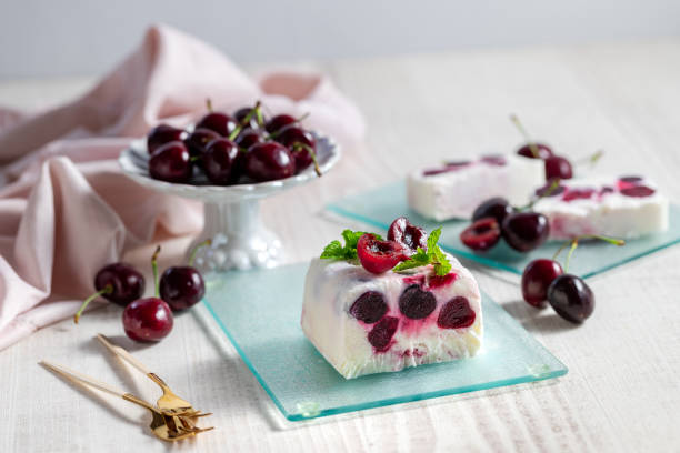 Italian desert Semifreddo with cherry.