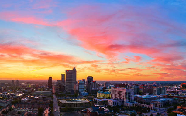 istock Aerial Indianapolis Skyline at Golden Hour, Panoramic Sunset View 2158251699