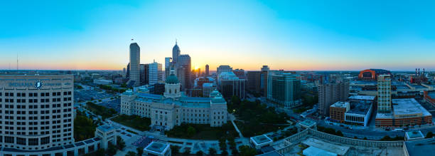 istock Aerial Sunrise Panorama Over Indianapolis Skyline and Courthouse 2158251776