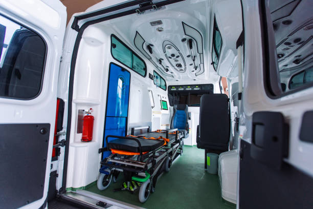 istock Inside view of modern ambulance van 2158252487