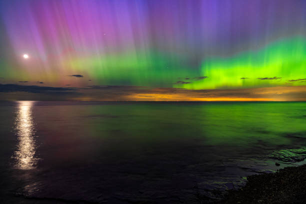 Northern Lights over Lake Erie at Sheridan Bay Park in Sheridan, New York