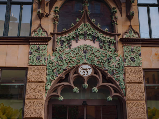 Erfurt, Germany - May 21, 2023: facades of buildings in city center, historical heritage.