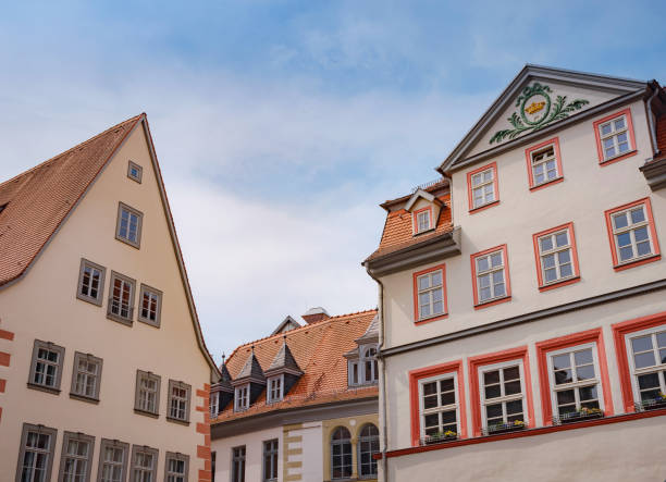 Erfurt, Germany - May 21, 2023: Benediktsplac square and buildings on it city center, historical heritage.