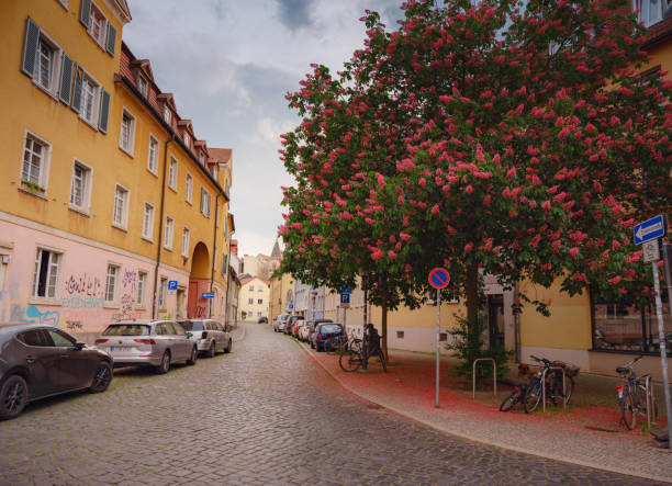 Erfurt, Germany - May 21, 2023: city street life in old town, historical heritage.