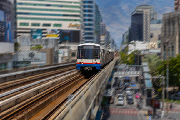 istock BKK BTS Bangkok Mass Transit System Sky train which is an elevated tram over the busy streets oh BKK Thailand 2158260460