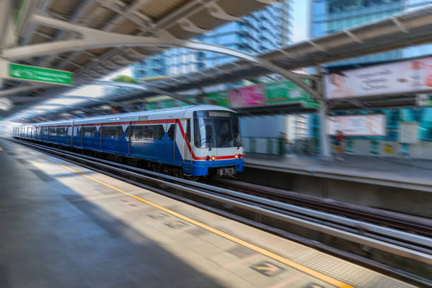 istock BKK BTS Bangkok Mass Transit System Sky train which is an elevated tram over the busy streets oh BKK Thailand 2158260794