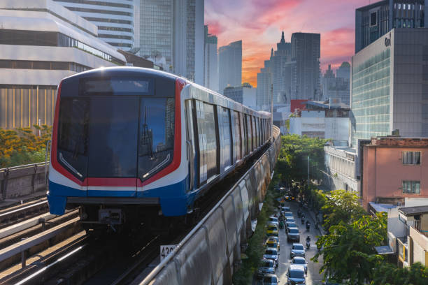 istock BKK BTS Bangkok Mass Transit System Sky train which is an elevated tram over the busy streets oh BKK Thailand 2158260962