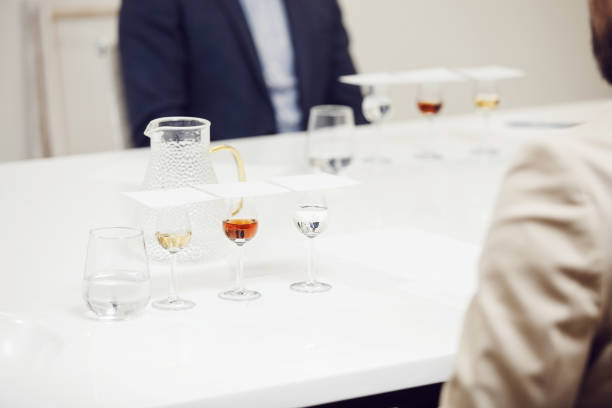 istock Degustation Glasses with Various Untitled Alcoholic Drinks on the Table. Professional Tasting Session Preparation. 2158261754