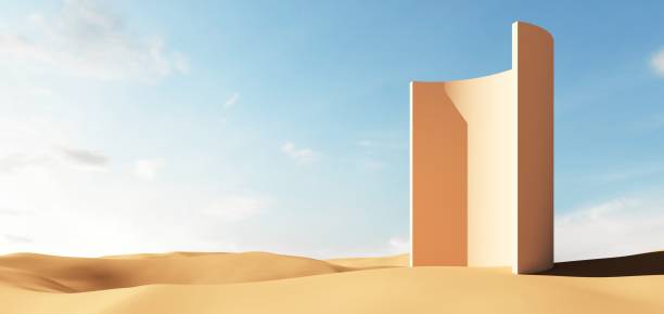 istock 3d render of surreal landscape with mirror shapes and objects 2158263727