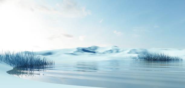 istock 3d render of surreal landscape with mirror shapes and objects 2158263752