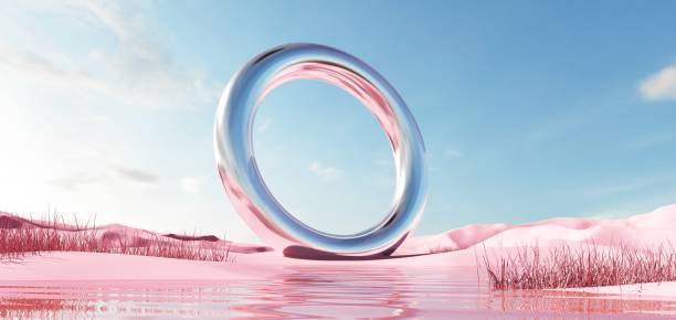 istock 3d render of surreal landscape with mirror shapes and objects 2158263762
