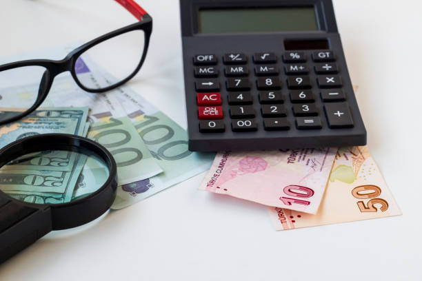 istock Turkish Money Banknotes with calculator 2158265741