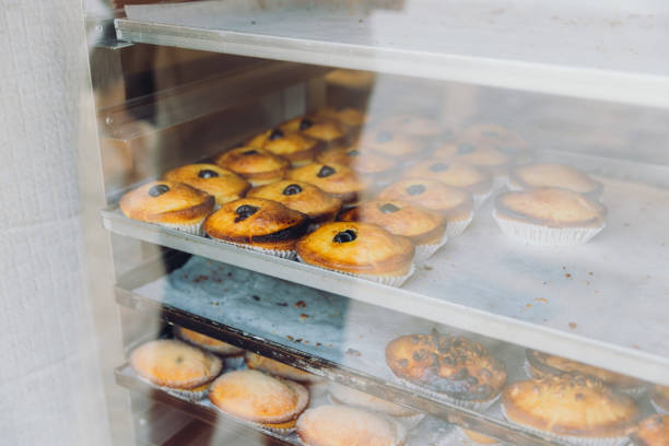 View of baked Pasticciotto - Italian pastry from Puglia region selling in the bakery shop