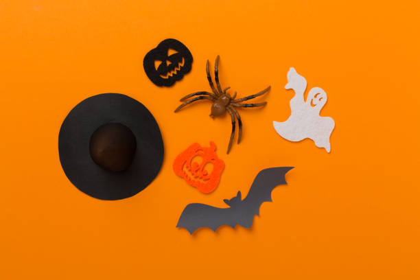 istock Halloween decoration on color background, top view 2158274157