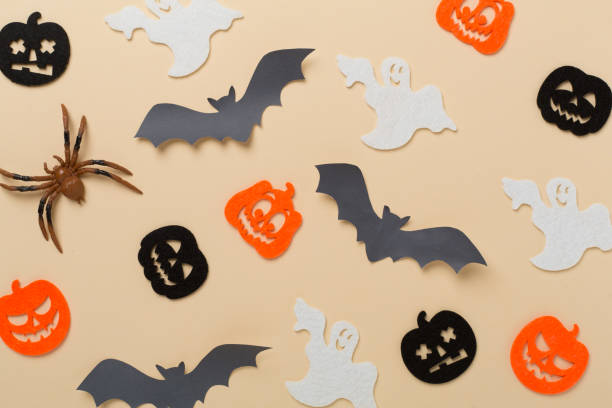 istock Halloween decoration on color background, top view 2158274196