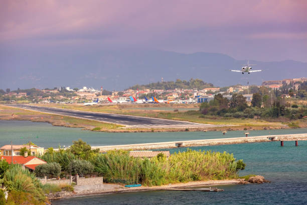 istock Airplane Landing Over Coastline, Corfu, Greece 2158275339