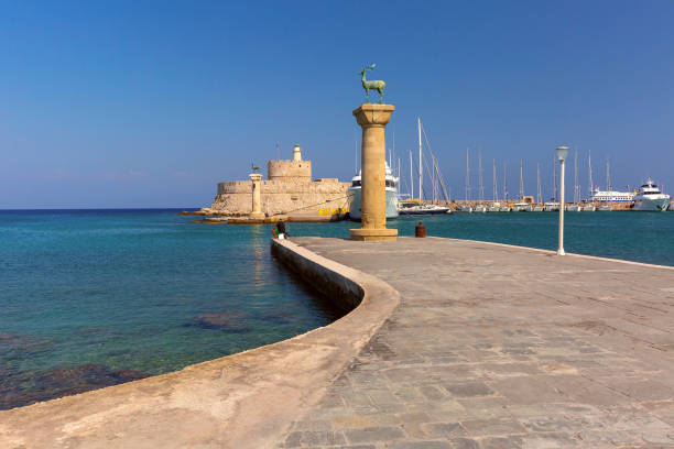 istock Panoramic View of Mandraki Harbor in Rhodes, Greece 2158275355