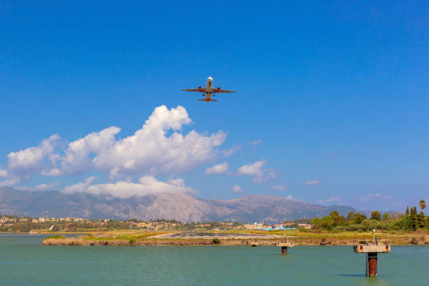 istock Airplane Landing Over Coastline, Corfu, Greece 2158275359