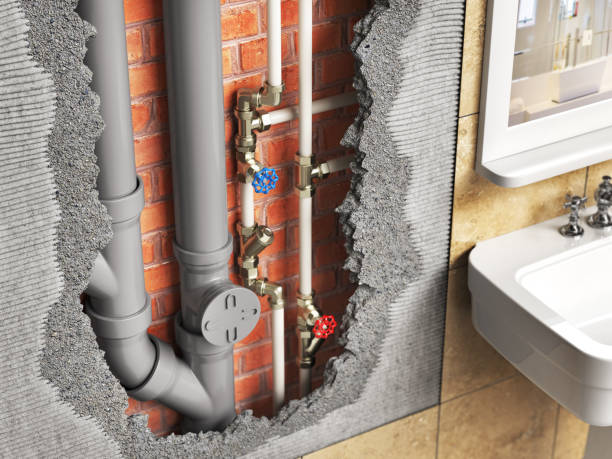 istock Plumbing in the wall. See wall layers. 3d illustration 2158276977