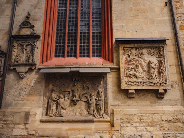 Erfurt, Germany - May 21, 2023: Catholic Parish St. Crucis or St. Wigbert beautiful old catholic church in city center,
