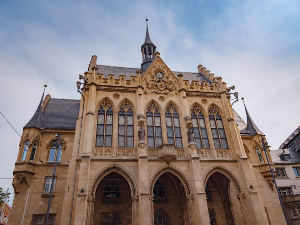 Erfurt, Germany - May 21, 2023: Benediktsplac square and buildings on it city center, historical heritage.