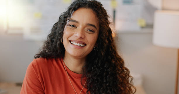 istock Creative, portrait and smile with designer woman in office for administration or project management. Agency, small business or startup with face of happy employee in professional workplace for career 2158279979