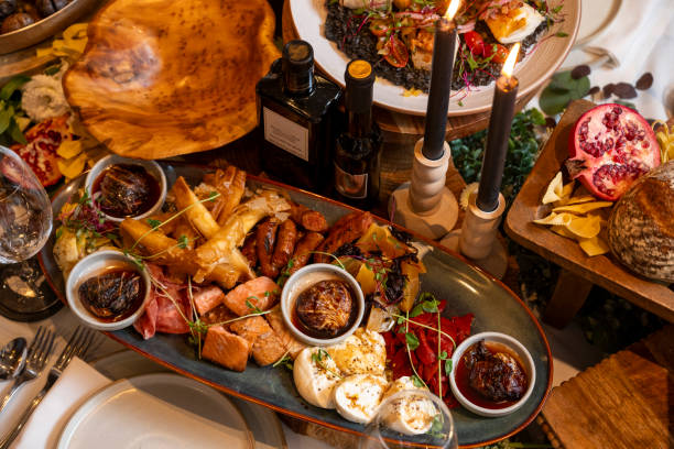 istock Overhead view of place settings and appetizers 2158280994